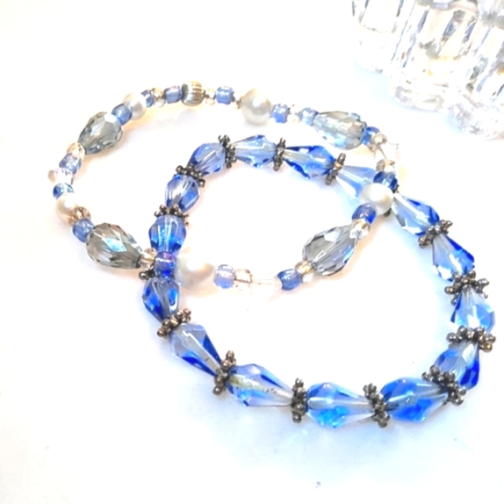 TWO Blue Sparkling Elastic Bracelets